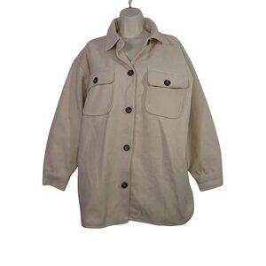 Forever 21 Beige Collared Button Up Jacket With Pockets Women Size M Lined